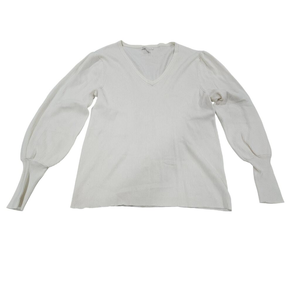 Cato Ivory Ribbed Bishop Sleeve Sweater XL Balletcore Romantic Modest Top